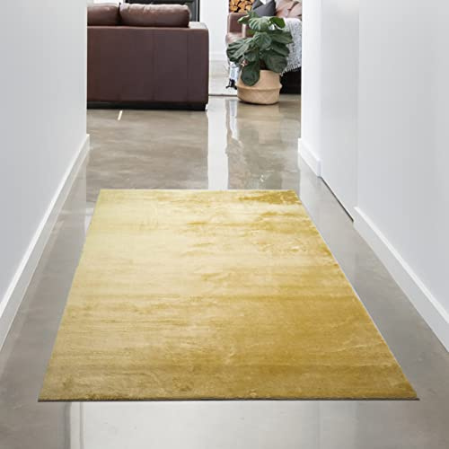 CARPETIA Weicher Teppich Uni Waschbar rutschfest Gold 80x150 cm | Weich, waschbar, rutschfest, pflegeleicht und strapazierfähig, für Wohnzimmer, Schlafzimmer, Flur & Eingangsbereich