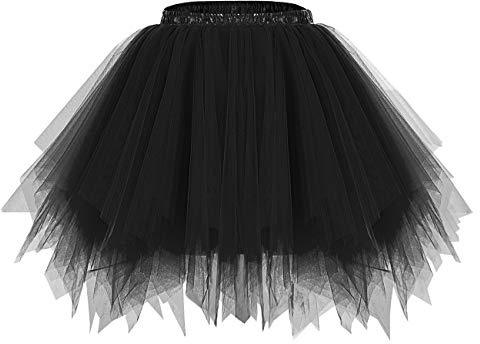 bridesmay Damen Tüll Tutu Rock, Karneval Petticoat Unterrock Black L