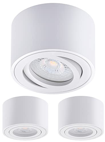 Oktaplex 3 Stück Aufbaustrahler Lile Weiß inkl. LED Modul 4,8W 380lm | 230V, 3000K Warmweiß, 80x50mm, Aufputz, Aufbauleuchte Aufbauspot Aluminium Schwenkbar