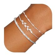 Aidenn 3Pcs 925 Sterling Silber Armband Damen Silver Zirkonia Akzente Armbänder Set Verstellbare Stapelbare Kettenarmband Schmuck für Damen Mädchen als Geschenk