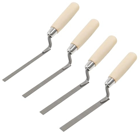 MISIQIMA 4 Stück Fugenkelle (Breite 8mm, 10mm, 12mm, 15mm), Kohlenstoffstahl Fugkellen Set, Holzgriff Fugeisen Kelle für Verputzen, Spachteln und Fugenarbeiten