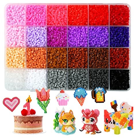 Moncolis 2,6mm MINI Bügelperlen Set - 12.000 Stk. 24 Farben Sortierbox - Präzisions Steckperlen für Detailreiche Designs & Pixel-Art，DIY Schmuck & Basteln
