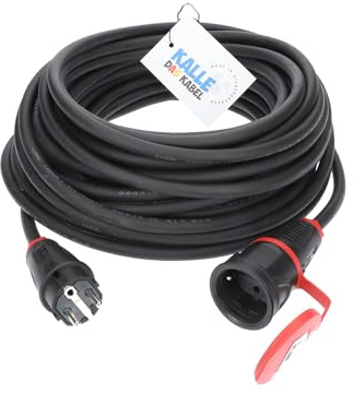 KALLE DAS KABEL SCHUKO Gummiverlängerung 230V H07RN-F 3G 2,5 mm² 25 Meter | Camping Garten Werkstatt Baustelle robuste Gummileitung für Innen und Außen mit Schutzkappe Winkelstecker