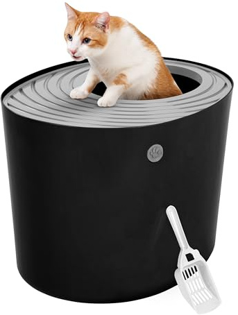 Iris Ohyama Katzenklo mit Schaufel, bis 7 kg, Schwarz/Grau, mit Deckel, Katzentoilette, leicht reinigen, Für große Katzen, Kätzchen, geschlossen, XXL Toilette, BPA-frei, Cat Litter Box, PUNT-530