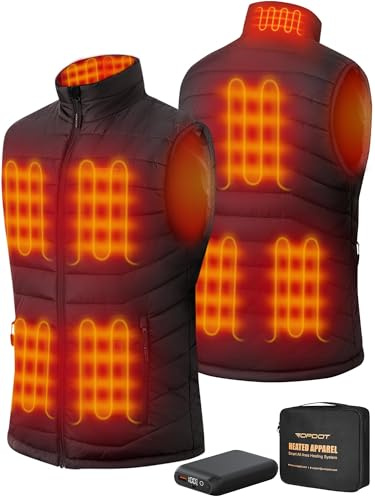Topdot Beheizbare Weste, Heizweste Herren mit Powerbank 7.4V 16000mAh, 8 Heizzonen, Elektrische Heizweste 3 Einstellbare Temperaturen, Beheizte Weste für Outdoor Skifahren Angeln,XL