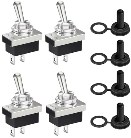 4 Stücke Mini Kippschalter 12V DC 25A SPST Metall Kippschalter | EIN/AUS 2 Anschlussstift KN3D-101 Schalter mit Wasserdichter Kappe