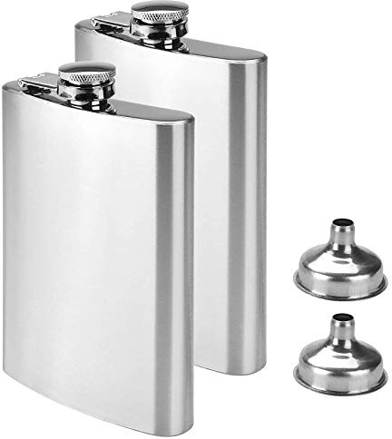 Willingood 2er set Edelstahl Flachmann und Trichter, 8oz.227 ml | Alkohol Flaschen aus 304 Edelstahl