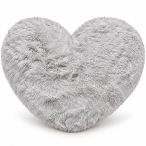 Brandsseller Herz-Kissen aus Plüsch 40x30 cm – Kuscheliges Dekokissen, Romantisches Geschenk zum Geburtstag, Valentinstag oder Muttertag – Weiches Zierkissen für Sofa, Bett und Reisen - Hellgrau