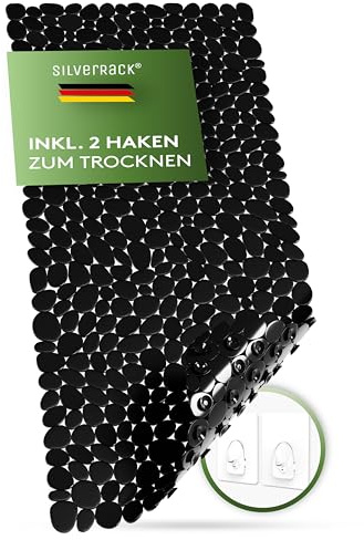 SilverRack Badewannenmatte 88x40 cm (schwarz Kiesel Steinoptik) Antirutschmatte Badewanne BPA frei - Duschmatte schimmelresistent & maschinenwaschbar - Badematte rutschfest