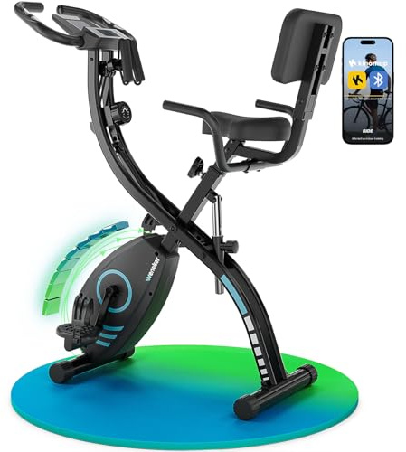Wenoker Heimtrainer Fahrrad, Ergometer Heimtrainer Fahrrad klappbar, Heimtrainer 16 Magnetische Widerstandsstufen mit LCD Monitor und Handpulsmessung, Faltbare Aufbewahrung mit Zugseile mit APP