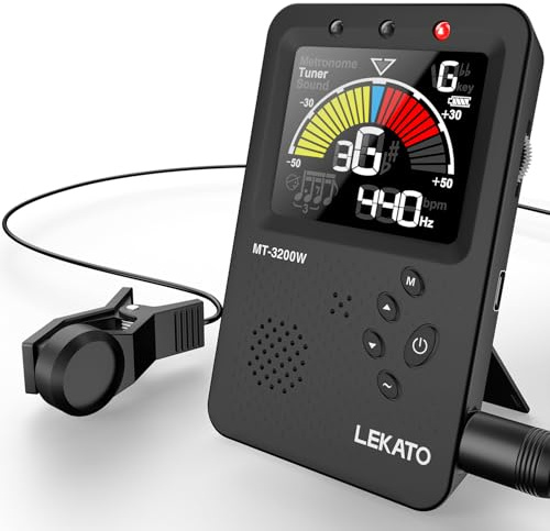 LEKATO Metronom Stimmgerät, Wiederaufladbares 3-in-1 Digital Metronom für Gitarre Bass Violine Ukulele, Vocal Count Option, Farb-LCD-Display Chromatisch Stimmgerät für alle Instrumente, Schwarz