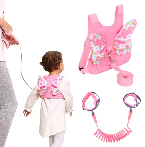 DKDDSSS Kinder Sicherheitsleine, Kinder Leine, Kinder Leine Handgelenk, Anti-verloren Kinderleine Handgelenk, Sicherheitsgeschirr für Babys und Kleinkinder mit Schmetterlingsflügeln (Rosa)