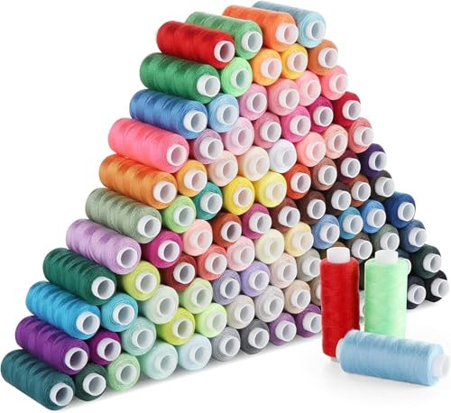 ilauke Nähgarn Set Mit 100 Farben, Hochwertiger Polyester Nähgarn für Nähmaschine, Overlock Garn, 275m(300 Yard)/ Rollen