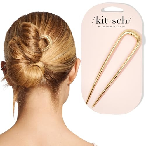 Kitsch French Pin für Damen - Gold, 1 Stück | French Hair Pin, Metallene Französische Haarspange für Hochsteckfrisuren, Chignon & Dutt, Sicherer Halt