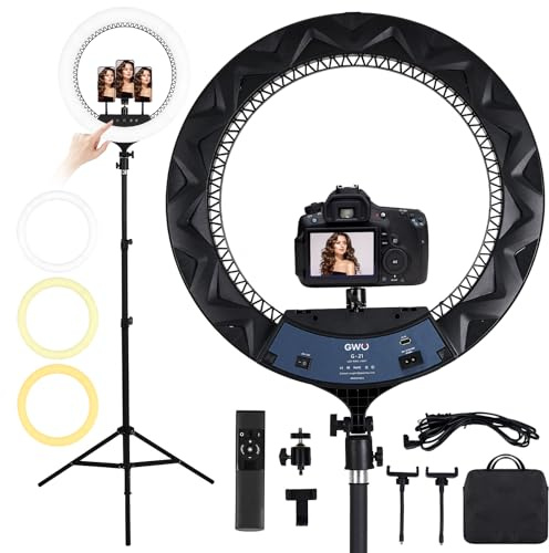 GWO 21 Zoll LED Ring Licht mit Stativ Stand 72W 6000K Dimmbar Makeup Selfie Licht mit Touch Panel Telefonhalterungen für YouTube Vlog Video Shooting Inklusive Tragetasche und Fernbedienung CRI>90