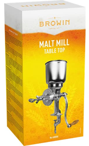 Browin 408500 Handschrotmühle 1 kg, Manuelle Getreidemühle mit hohem Trichter zum Mahlen von Malz zu Bier, Mehl zu Brot, Mais und Erbsen, Silber