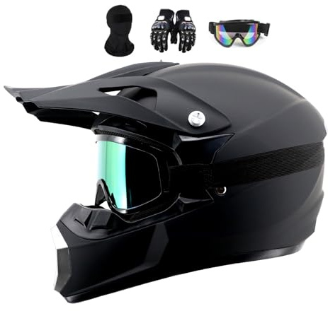 Motocrosshelme Schwarz, Jugend Offroad-Helme, Downhill Fullface Motocross Helm, Enduro-Helme, MTB ATV MX-Helme, Crosshelme, Motorradhelme, Für Damen, Herren, Erwachsene, Mit Brille Handschuhe ( Color
