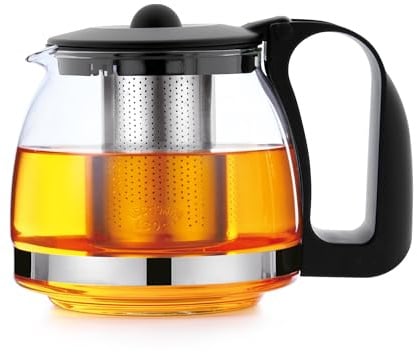 T24 Teekanne aus Glas mit Siebaufsatz Hitzebeständig herausnehmbaren Edelstahl Filter Sieb, Glasteekanne mit Teesieb & Überhitzungsschutz, Ideal zur Zubereitung von Losen Tees, Teapot (1250ml)