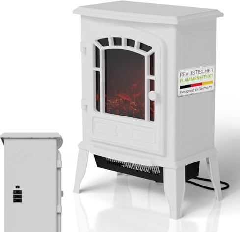 Juskys® Elektrokamin 2000 W — Weiß, elektrischer Standkamin mit Flammeneffekt, 2 Heizstufen, Thermostat & Sicherheitsabschaltung für Wohnzimmer