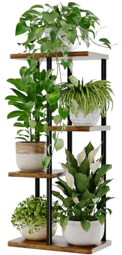 Bamworld Pflanzenständer Indoor Metall Pflanzenregal Outdoor Schwarz Pflanzenhalter 4 Etagen 5 Topf für mehrere Pflanzen Eckpflanzentisch für Terrasse Garten Balkon Wohnzimmer（39x23x78cm）