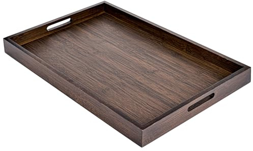 YYTECH Serviertablett aus Walnussholz, Rechteckiges Serviertablett Groß mit Griff, 44 x 30 x 4 cm, Frühstückstablett Rechteckiges Holz Tablett für Frühstück Snacktablett Getränke Kaffee