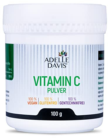 Adelle Davis Vitamin C Pulver 100g - Hochwertiges L-Ascorbinsäure Pulver - Reines Vitamin C für Immunsystem, Kollagenunterstützung, Veganer & Glutenfreier Nahrungsergänzung - EU. Hochdosiert 1000 mg