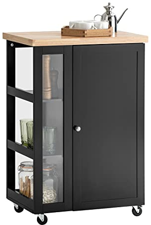 SoBuy Küchenwagen mit Rollen Servierwagen Beistellwagen Rollwagen mit 3 Ablagefächern Rollwagen Für Küche, Wohnzimmer, Esszimmer Schwarz BHT ca. 60x90x40cm FKW75-SCH