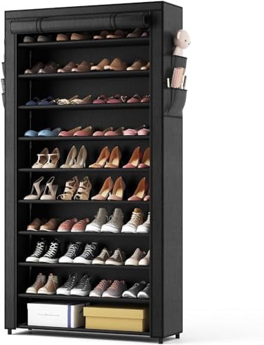 Vicye Schuhregal 11 Ebenen, Schuhschrank Hoch für 50 Paare Schuhe, Schuhaufbewahrung mit staubdichtem Überzug, Schuh-Organizer Metallgestell, Schwarz, für Flur, Wohnzimmer