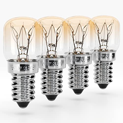 greate Backofenlampe E14 15W - 300 Grad hitzebeständig - 75 Lumen & 2700K | 4er Pack Backofen Lampe 15 Watt für Backöfen, Grillöfen, Mikrowellen - E14 Glühbirne