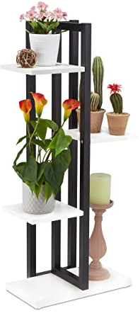 Relaxdays Blumenregal Metall, 4-stufige Indoor Blumentreppe, Holzoptik, HBT: 93x42,5x22,5 cm, Pflanzenregal, Farbauswahl