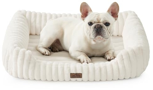 COZY KISS Orthopädisches Waschbares Hundebett, für Kleiner und Mittel Hunde, Weicher Kunstfell Hundekorb, Haustiersofa mit Hoher Umrandung, Flauschig, Rutschfestes, 76,2 x 58,4 x 17,8 cm, Beige