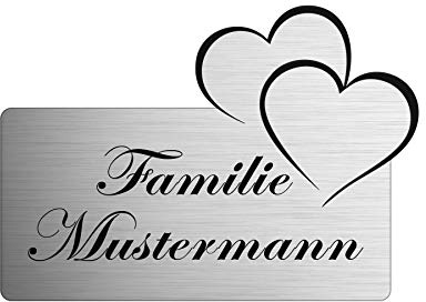 Klingelschild selbstklebend Briefkastenschild Namensschild Türschild Herz | Edelstahl Optik, Geschenkidee, selbstklebend, Hochzeitsgeschenk, Deko für Geschenk, Herzen, Symbol Liebe, hochwertige Gravur