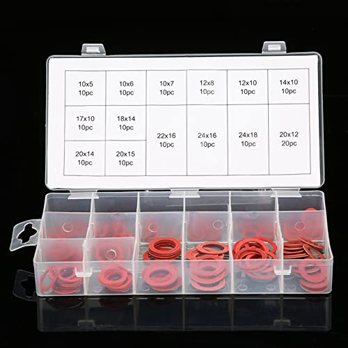 KooingTech O Flachdichtung, 150PCS 14 Größen Rotes Stahlpapier Dichtungsringe Set, Flachdichtungen Set mit Box