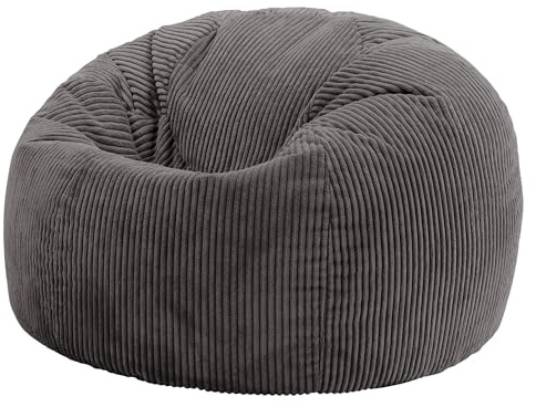 Icon Kingston Sitzsack Cord, Dunkelgrau, Sitzsack Erwachsene mit Füllung, Bean Bag, Cord Sessel, Lounge Sessel, Lounge Stuhl, Schlafzimmer, Wohnzimmer, Wohnzimmer Möbel