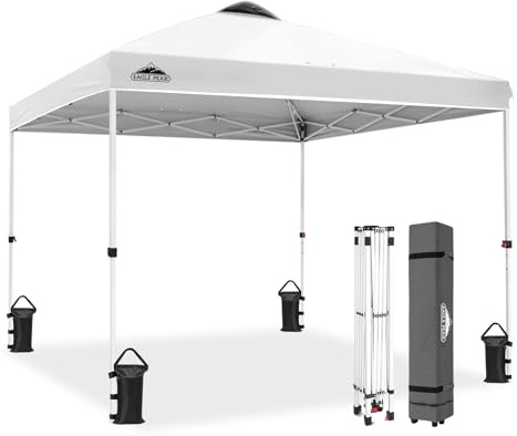 EAGLE PEAK Pop Up Pavillon 3x3 m einfach aufzubauen, Weiß | Patentierte PeakPush™ Zentralverriegelung, 1-Person-Aufbau, Pop-up-Zelte für Events, Strand & Camping, Rolltasche