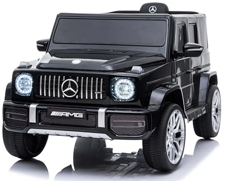 Elektroauto für Kinder Mercedes G-Klasse 2026, Schwarz, Original lizenziert, Lithiumbatterie, 3 bis 5 Jahren mit 2,4 GHz Fernbedienung, USB/MP3/Bluetooth, Vorder- und Hinterradaufhängung