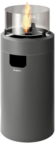 Enders® NOVA LED M Gas-Terrassenfeuer, Gas-Feuerstelle für die Terrasse, LED-Beleuchtung, Glaszylinder, Flammenbild, Ambiente-Beleuchtung, Reflektor, Grey/Black, #5604