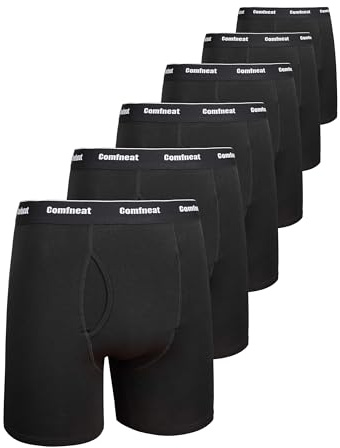 Comfneat Herren Langes Bein Boxershorts Elastische Unterwäsche mit Eingriff | Multipack, Baumwolle Elasthan