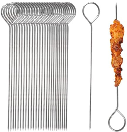 Neylokfen Edelstahl Grillspieße 25 Stück, 25cm, Silber, Rostfrei, Hitzebeständig, Wiederverwendbar, BBQ Grillen, Grillzubehör