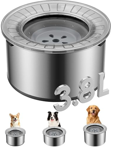 Heouvo 3,8L Großer Hundenapf ohne Verschütten, 【Anti-Schaufel-Deckel & Gummiboden】 Auslaufsicherer Napf, Spritzwasserfest, Tropffrei, Langsames Trinken aus Edelstahl für Wilde Trinker & Auto