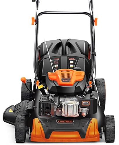 FUXTEC 4in1 Benzin Rasenmäher FX-RM5196 • 6 PS • 196 CCM 4-Takt Motor • Rasenmäher mit Antrieb & 51 cm Schnittbreite • Mulchmäher mit Seitenauswurf • 60L Fangkorb • EasyClean