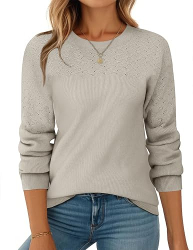 Zeagoo Pullover Damen Winter Strickpullover Elegant Rundhals Pulli Langarm Strickpulli Gestrickt Oberteile Häkelpullover S-XXL
