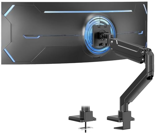 PUTORSEN 17-49 Zoll Monitor Halterung, Max 20 KG, VESA 75/100mm | Premium Aluminium Bildschirmhalterung mit Gasfeder, for Flat/Curved Monitor, 2 Befestigungsoptionen