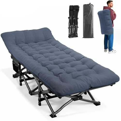 ATORPOK SHOP Campingbett feldbett klappbar, Faltbar Gästebett bis 200 kg für,mit Seitentasche, tragbares Campingliege，Outdoor, Garten, Reisen, Camping, Indoor (Blau)