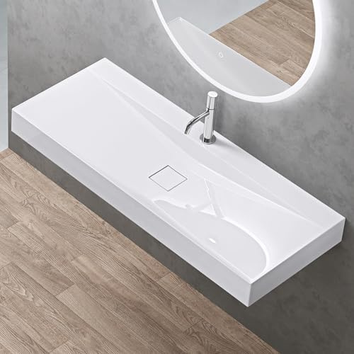 doporro Waschbecken Aufsatzwaschbecken Hängewaschbecken BTH: 120x48x10cm Weiß Mineralguss Waschtisch Waschplatz Colossum810