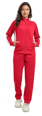 W JIANWANG Jogginganzug Damen Zweiteiliger Trainingsanzug Herbst Langarm Reißverschluss Outfits Sets Tracksuit JW-8006-M