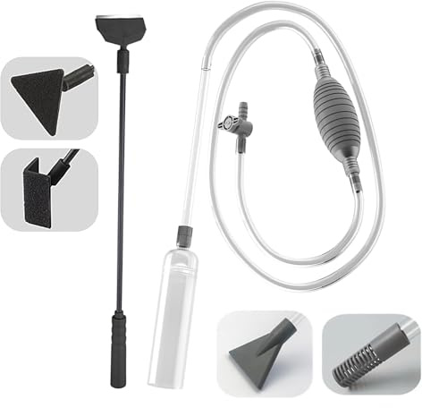 Mulmsauger Aquarium, 3 in 1 Aquarium Reinigungsset 1,7m Fish Tank Wasserwechsel Aquarien Sauger mit 3 in 1 Algenschaber für Fischwasserglas und Wasserwechsel
