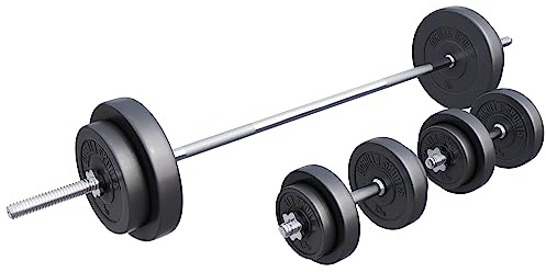 GORILLA SPORTS® Langhantel Set - 60kg, 100kg oder 130kg, Langhantelstange 170cm, 2 Kurzhanteln, Hantelscheiben aus Kunststoff, 30mm, mit Sternverschlüssen - Hantelset, Langhanteln, Gewichten, Fitness