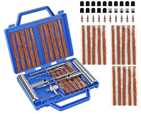 VonLux Reifenreparaturset Auto Reifen Reparaturset 67tlg Heavy Duty Flat Reifen Reparatur Set, Flicken Satz, Schlauchlose Autoreifen Flickzeug Pannenset, für PKW, Motorrad, LKW, ATV, Traktor usw.
