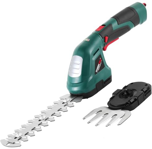 POSENPRO Akku-Heckenschere 7,2V, 2-in-1 Rasen- und Strauchschere mit 180° drehbarem Griff - Kabellose Handrasenmäher für Garten, Hof und Rasenpflege